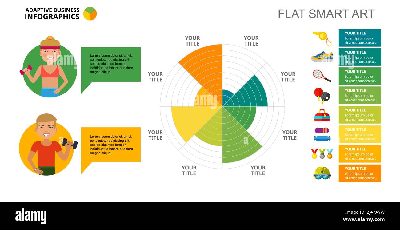 Grafico a torta a otto settori. Dati aziendali. Atleta, diagramma, design. Concetto creativo per infografica, modelli, presentazione. Può essere utilizzato per gli argomenti li Illustrazione Vettoriale