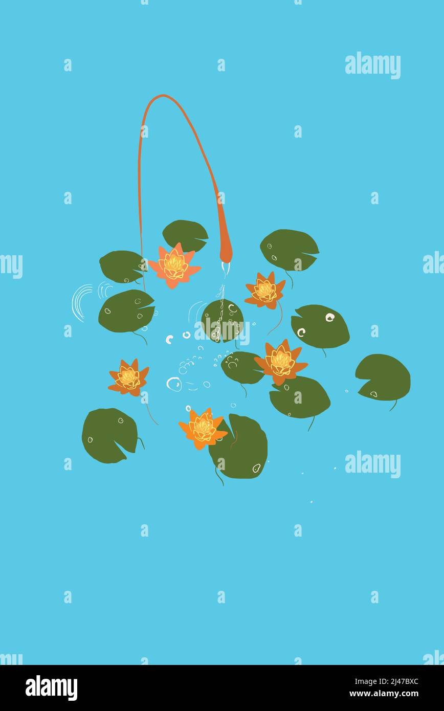 Disegno di fiori di loto su sfondo blu Illustrazione Vettoriale