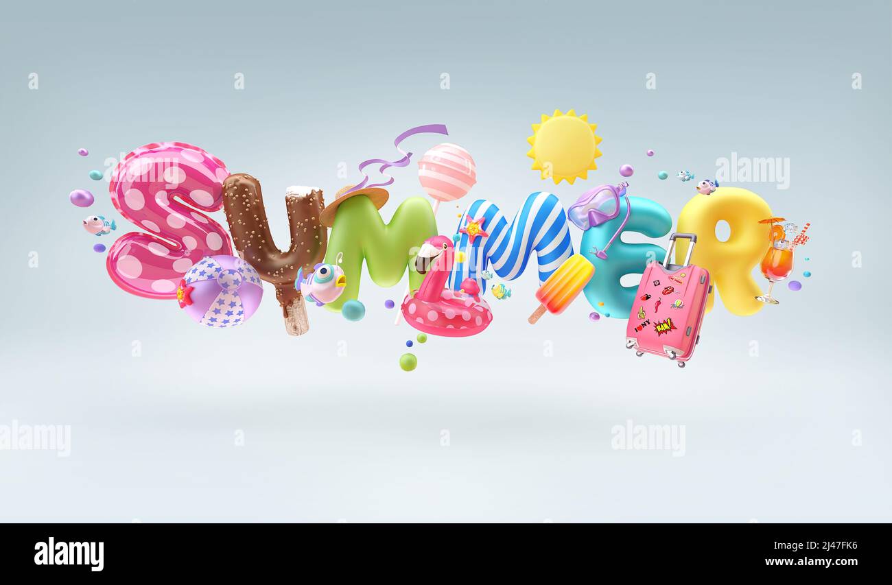 Sfondi di viaggio. Design banner rendering estate 3D. Concetto estivo. Foto Stock