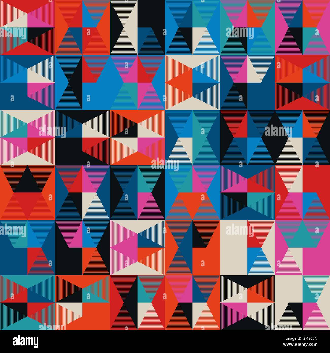 Grafica vettoriale astratta senza giunture realizzata con elementi e forme geometriche ripetitive. Grafica geometrica per poster, copertina, arte, presentazione Illustrazione Vettoriale
