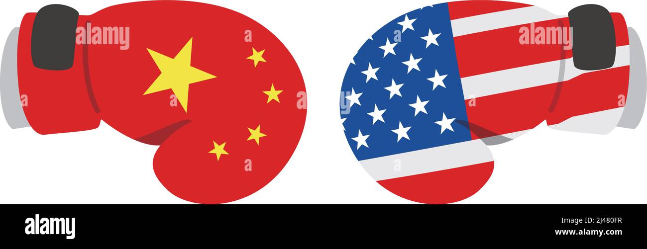 Affari americani e cinesi lotta con guanto Boxing, guerra commerciale Illustrazione Vettoriale