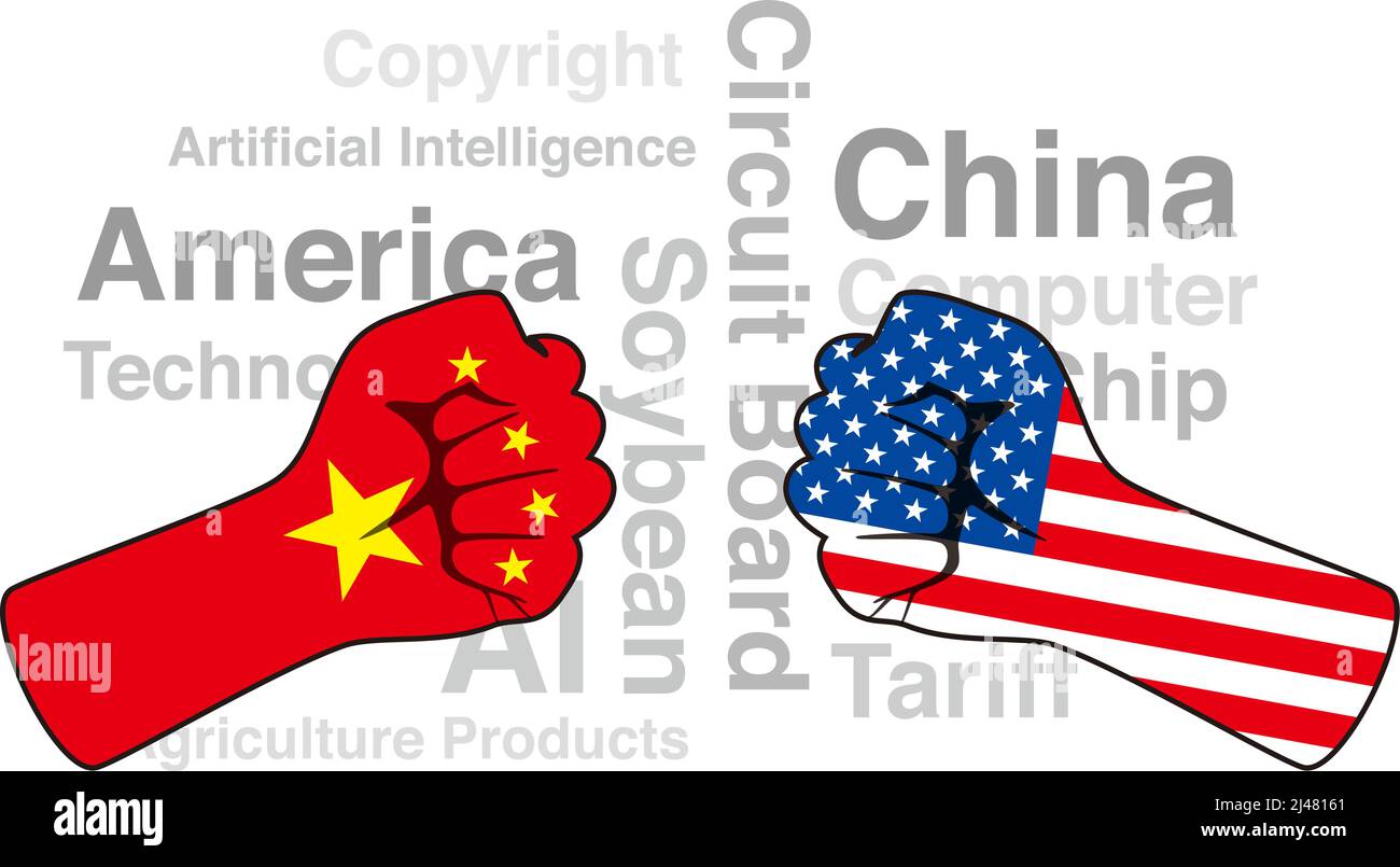Conflitto tra Stati Uniti e Cina, guerra delle imprese Illustrazione Vettoriale