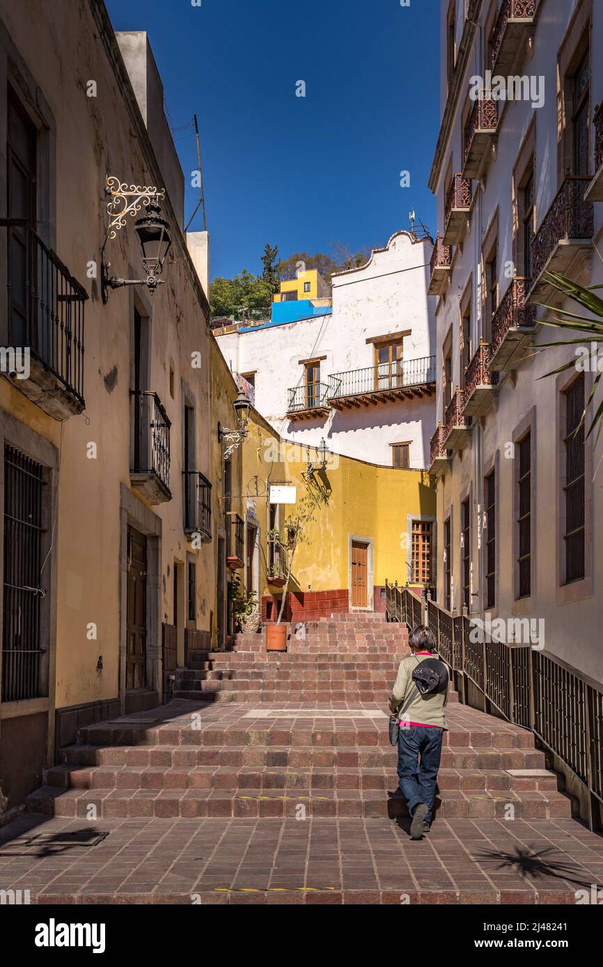 Quartiere colorato nella città di Guanajuato, Messico Foto Stock