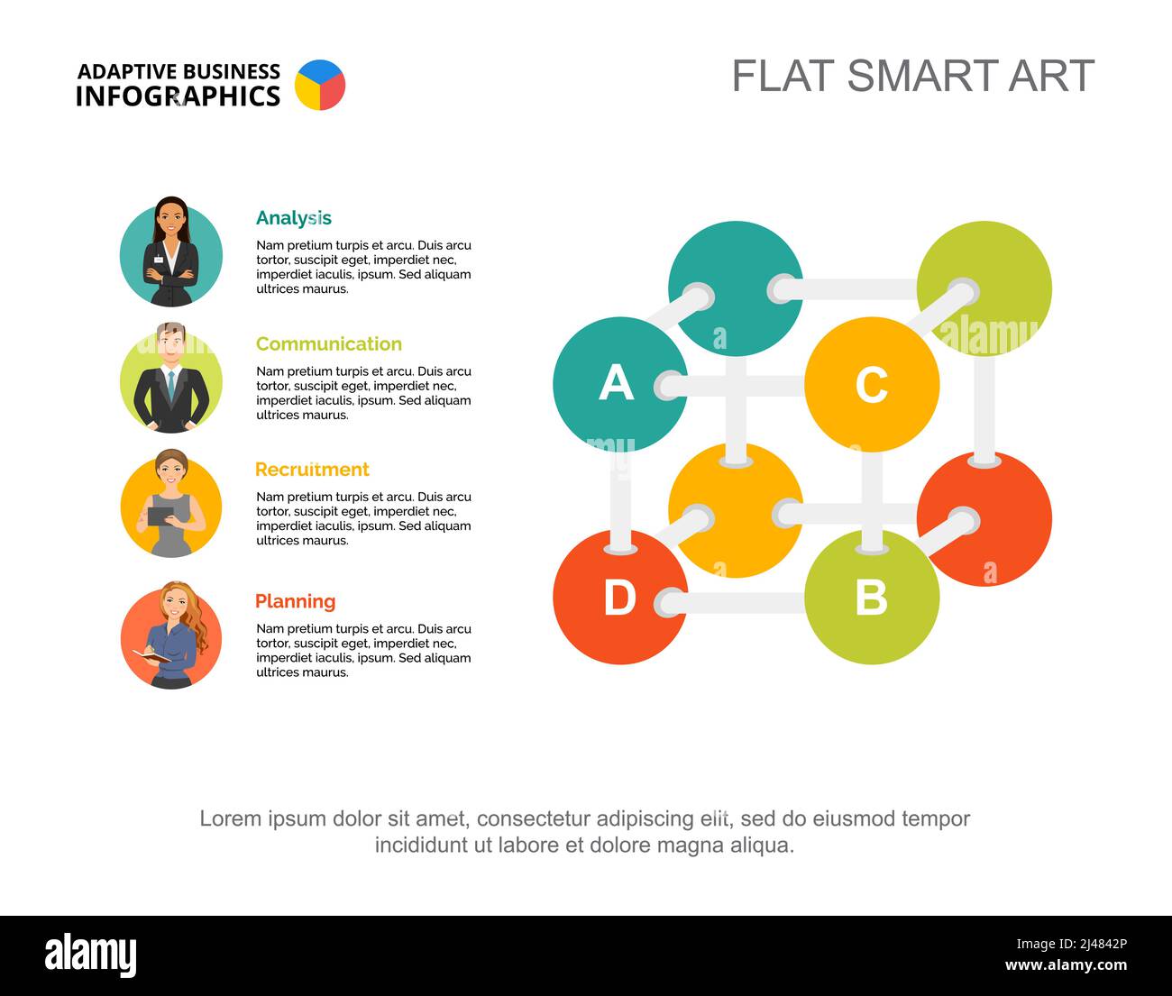 Modello di diapositiva dell'algoritmo aziendale. Grafico, design. Concetto creativo per infografica, report. Può essere utilizzato per argomenti come piano passo per passo, connessione, Illustrazione Vettoriale