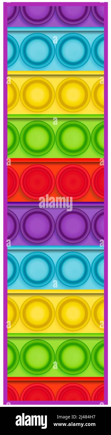 Allegro e divertente alfabeto pop. Pop è un giocattolo sensoriale per bambini di colore arcobaleno. Lettere luminose semplice Dimple. Illustrazione Vettoriale