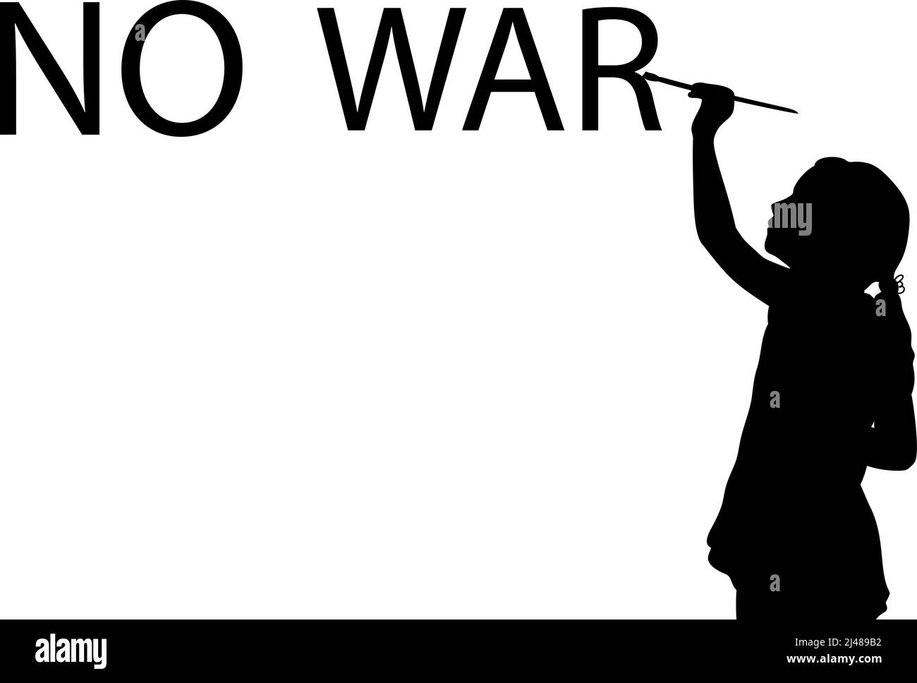 Silhouette di ragazza che scrive la parola Nessuna guerra. Illustrazione Vettoriale