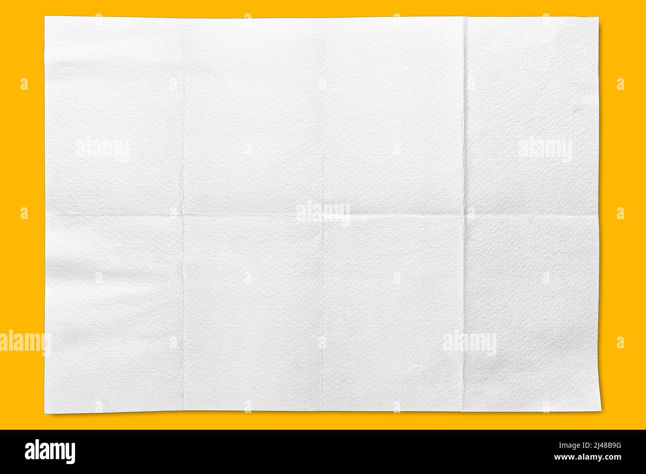 foglio piegato vuoto tessuto cartapare acquerello di carta bianca isolato su uno sfondo giallo Foto Stock