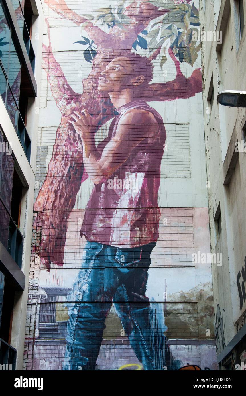 Gigantesco murale di Street art a AC/DC Lane, Melbourne, Australia Foto Stock