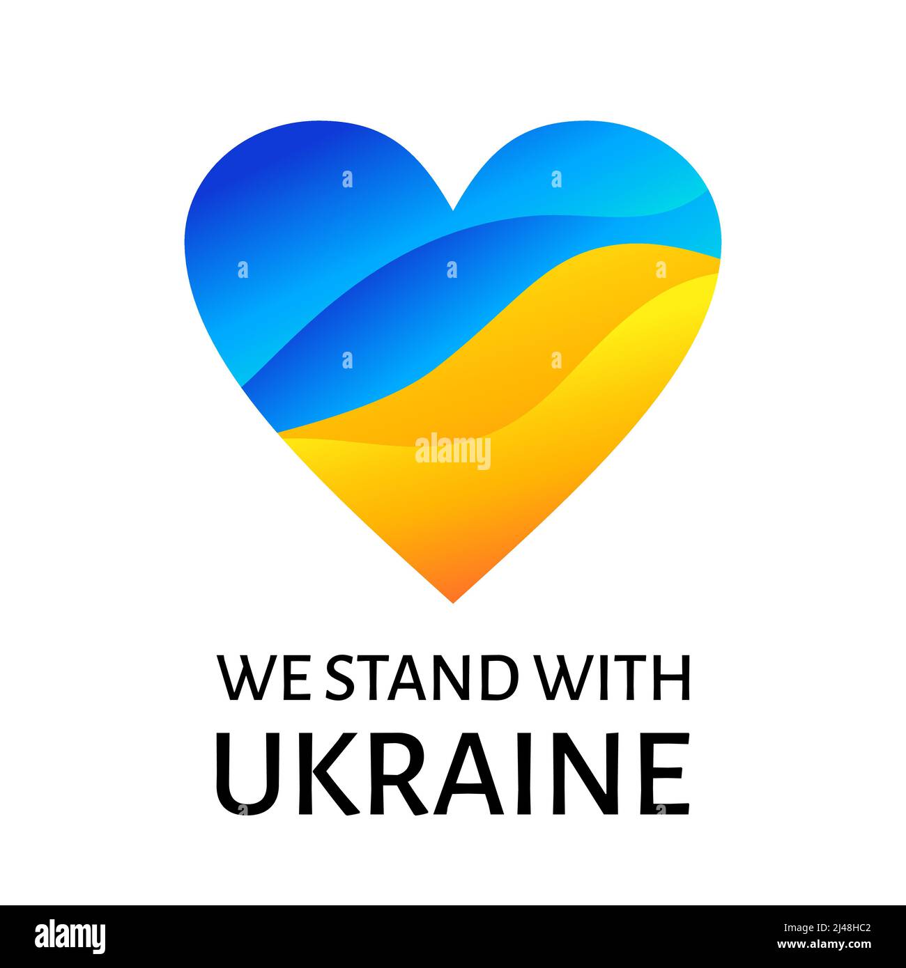 Siamo con l'Ucraina. Banner vettoriale con colori di bandiera ucraini a forma di cuore per supportare l'Ucraina. Modello post Instagram Illustrazione Vettoriale