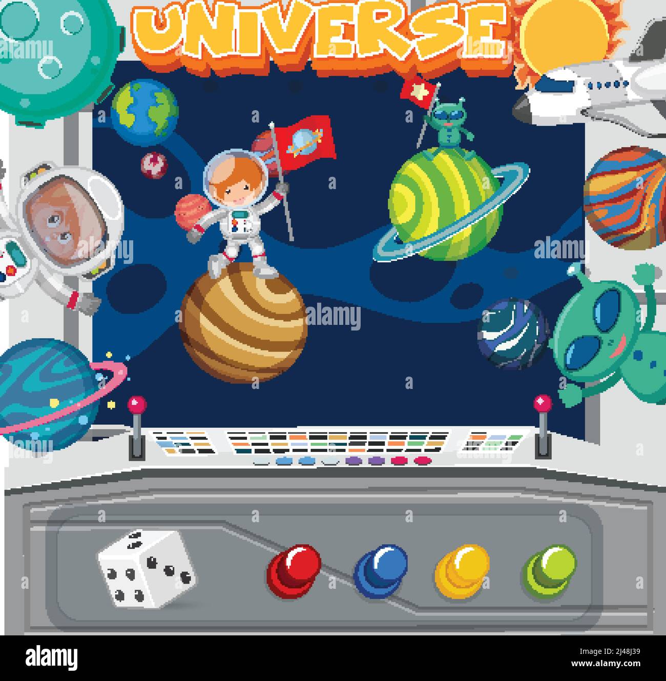 Modello di sfondo del gioco con illustrazione del tema dello spazio Illustrazione Vettoriale