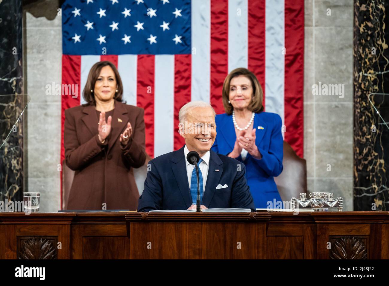 WASHINGTON DC, USA - 01 marzo 2022 - il Presidente degli Stati Uniti Joe Biden consegna il suo discorso sullo Stato dell'Unione ad una sessione congiunta del Congresso, martedì 1 marzo, Foto Stock