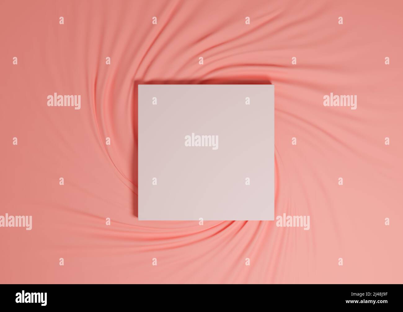 Luminoso, neon, salmone rosa 3D rendering minimal prodotto podio vista dall'alto piatto tessuto semplice sfondo con piedistallo quadrato dall'alto Foto Stock