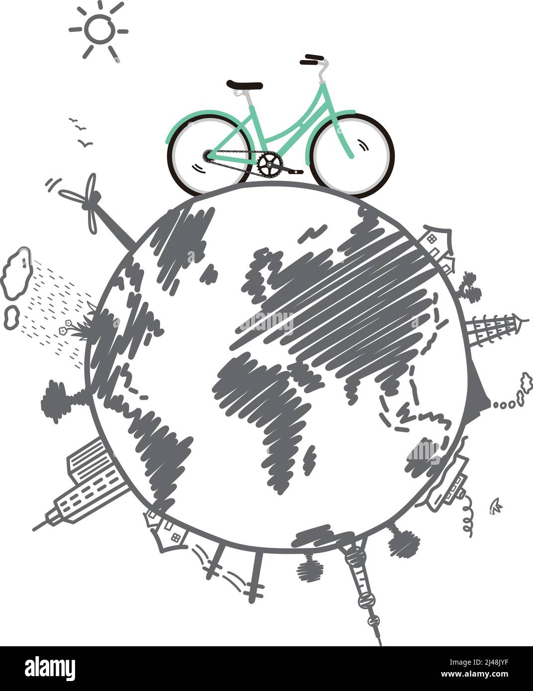 Moderna città e paese, touring bike, illustrazione vettoriale Illustrazione Vettoriale