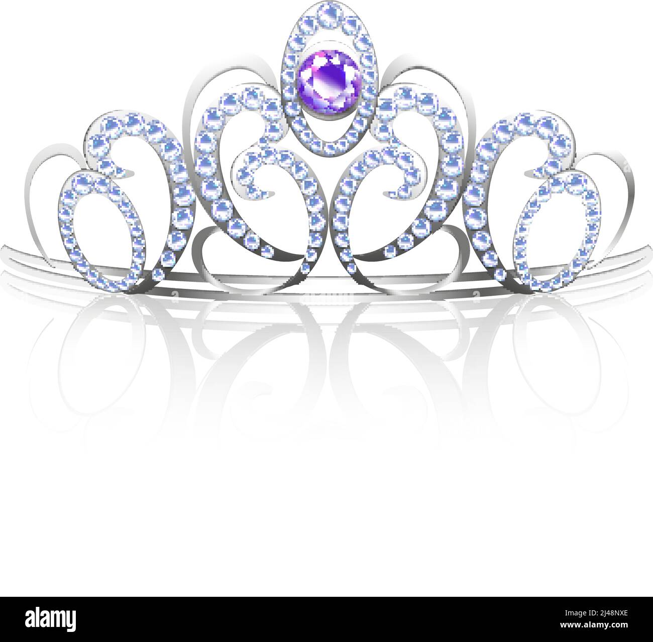 Diadema colorato in argento realistico intarsiato con pietre preziose per la principessa e la figura del vettore regina Illustrazione Vettoriale