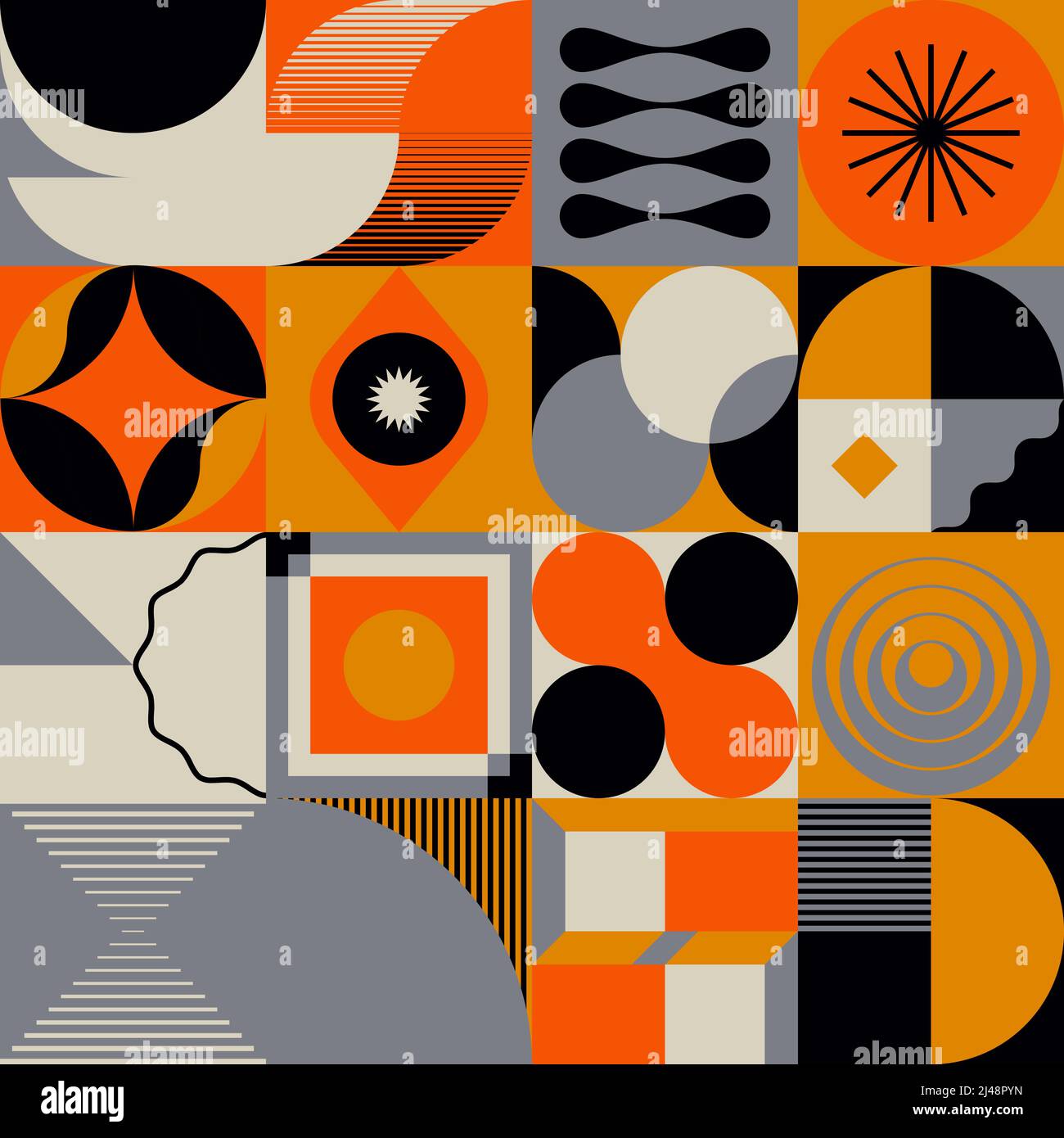 Disegno vettoriale astratto geometrico realizzato con varie forme geometriche ed elementi. Grafica digitale per poster, copertina, arte, presentazione Illustrazione Vettoriale