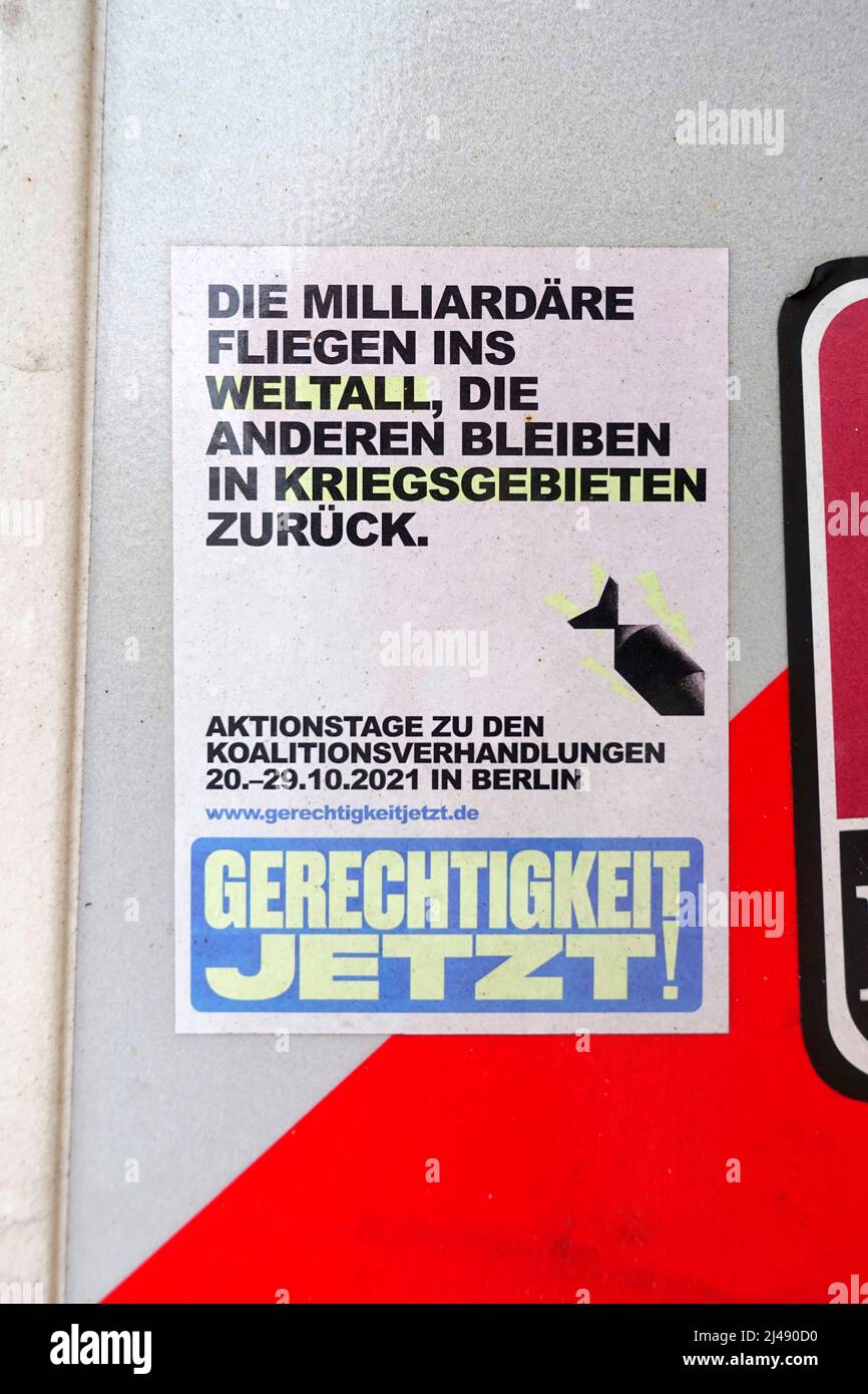 Sticker, Justice Now, Berlino, Germania Foto Stock