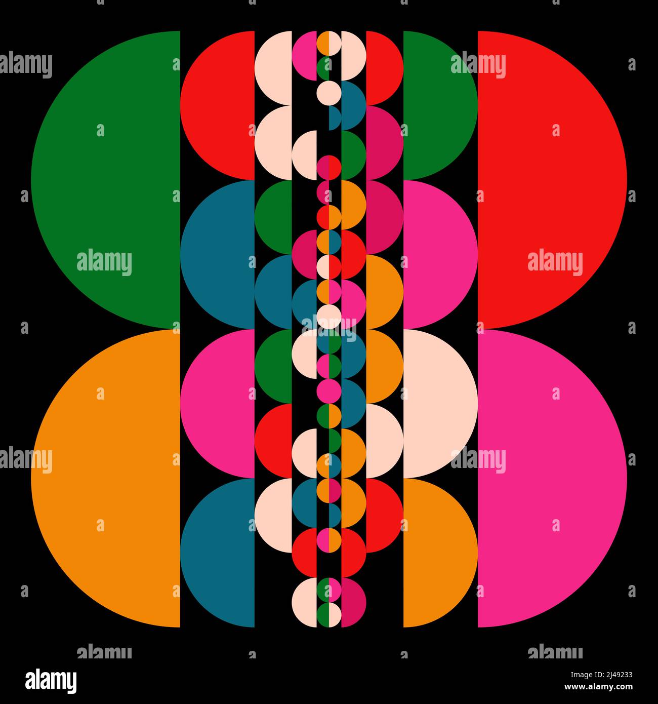 Disegno vettoriale astratto geometrico realizzato con varie forme geometriche ed elementi. Grafica digitale per poster, copertina, arte, presentazione Illustrazione Vettoriale