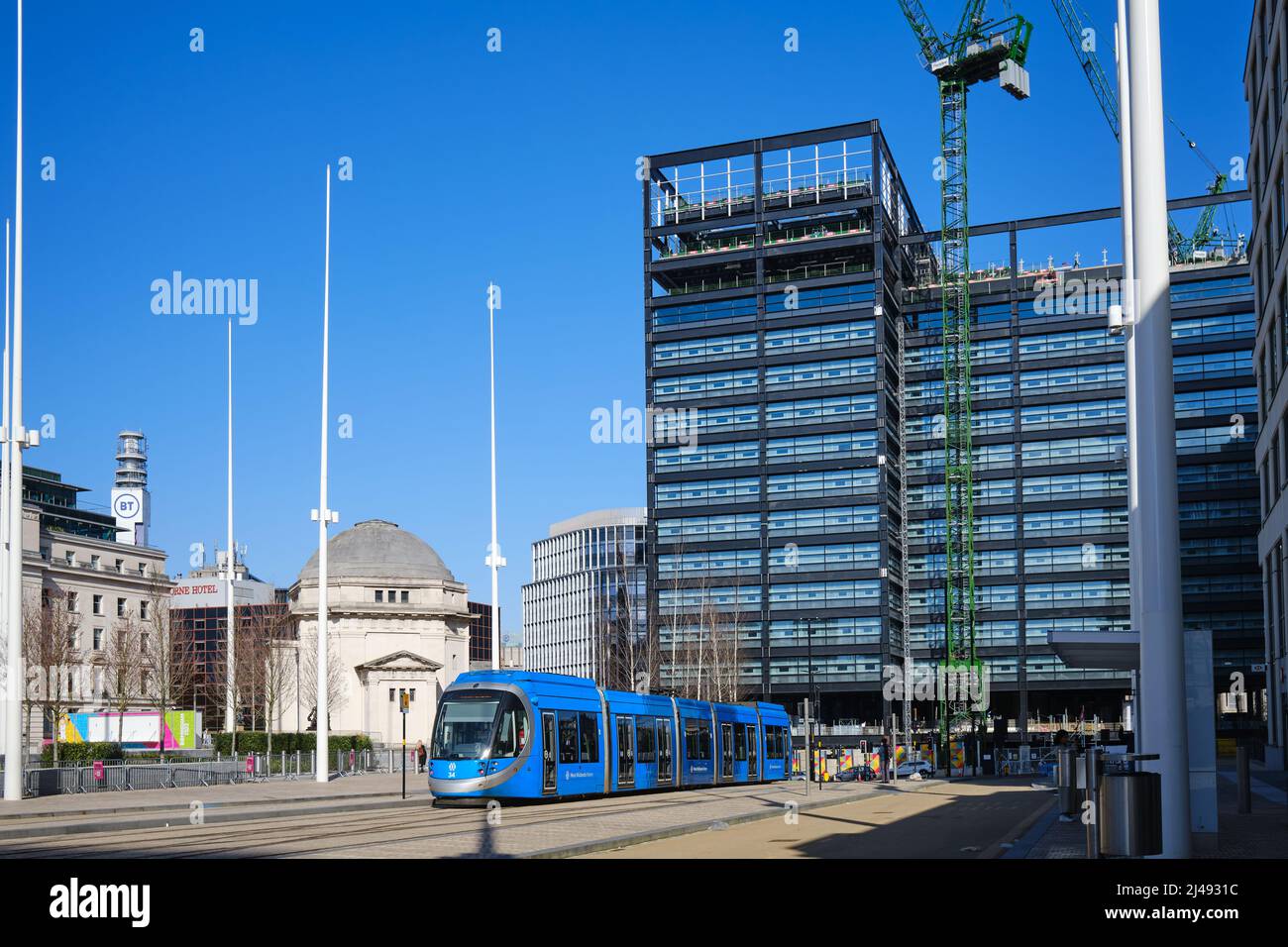 West Midlands Metro tram a Centenary Square, Birmingham Foto Stock