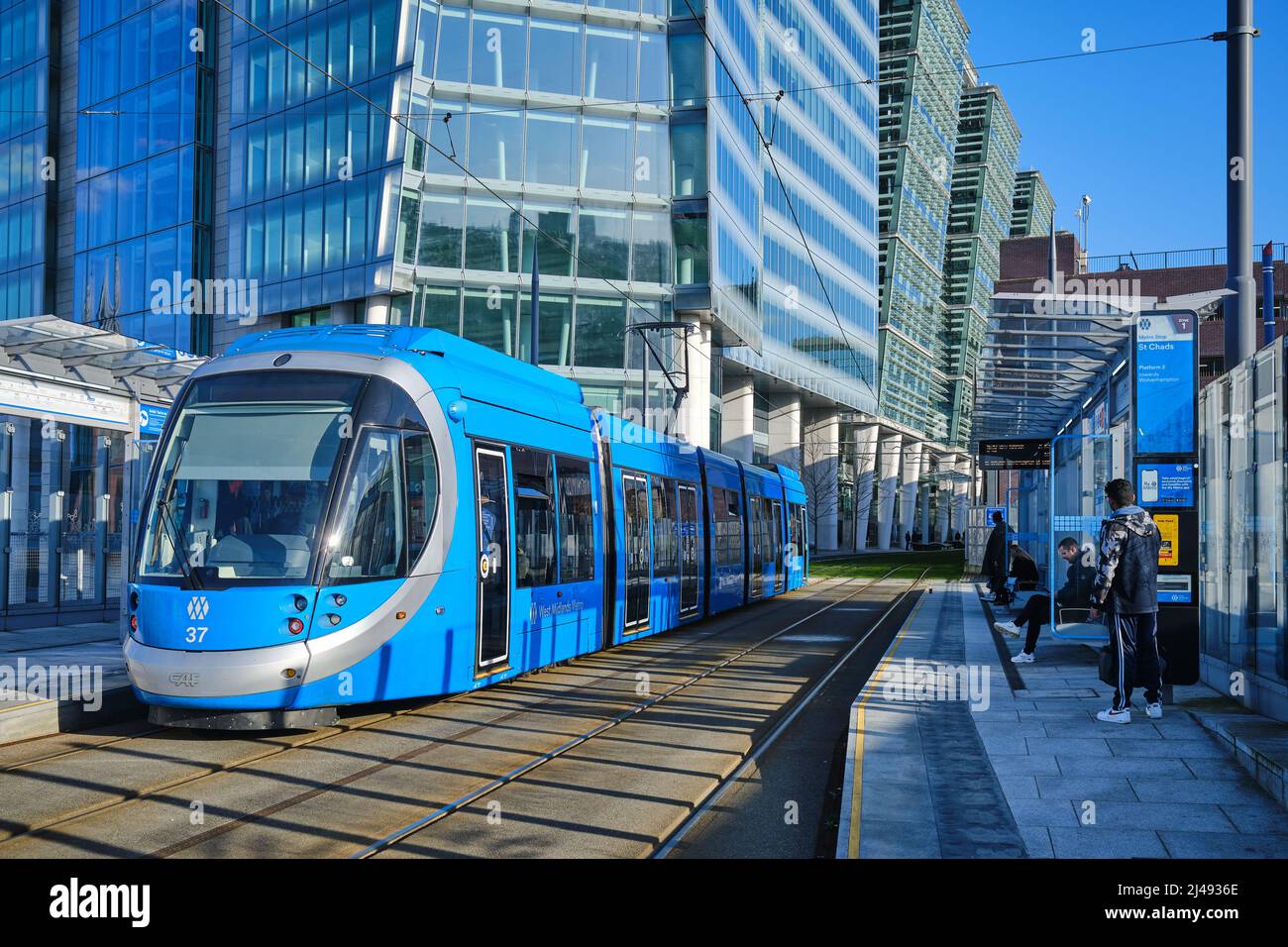 West Midlands Metro tram a Snow Hill, Birmingham, Regno Unito Foto Stock