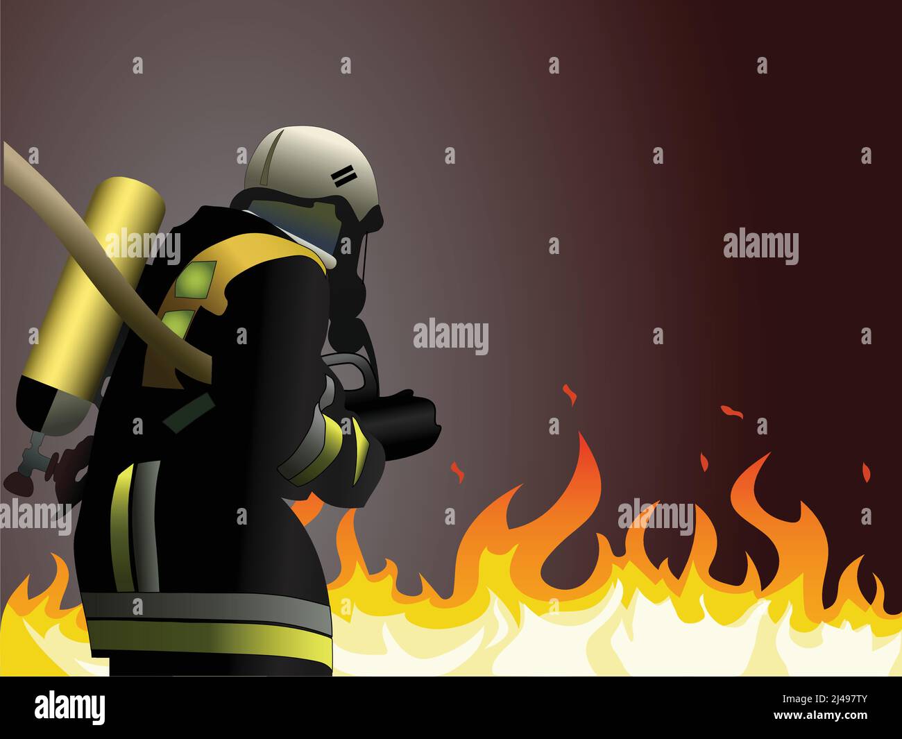 illustrazione di vigile del fuoco in uniforme che mette fuori fuoco,immagine di scorta Illustrazione Vettoriale