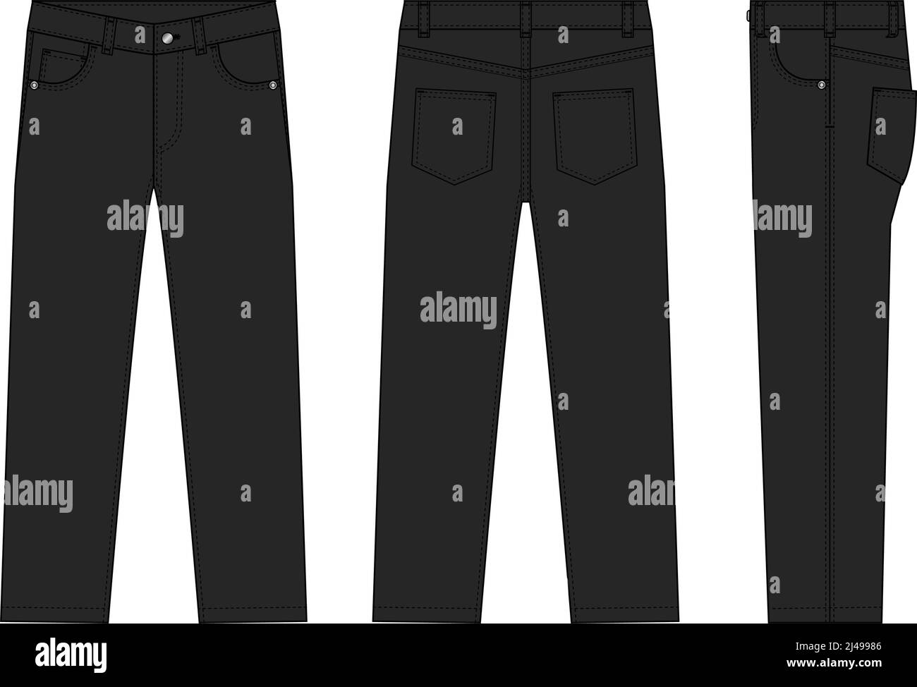 Pantaloni jeans dritti modello vettoriale illustrazione | nero Illustrazione Vettoriale