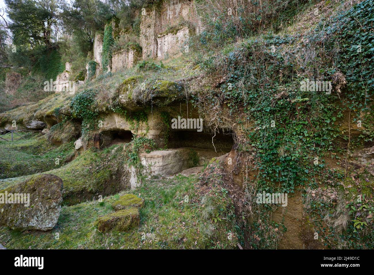 Necropoli etrusca, Parco Archeologico Città del Tufo, Necropoli di Sovana, Toscana, Italia Foto Stock