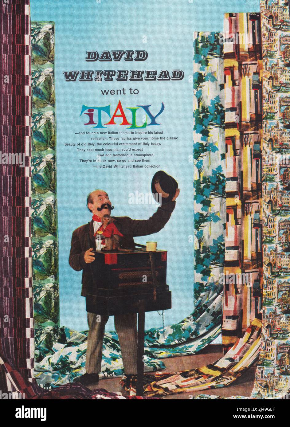 David Whitehead è andato in Italia tessuto italiano vintage pubblicità su carta annuncio 1960s Foto Stock