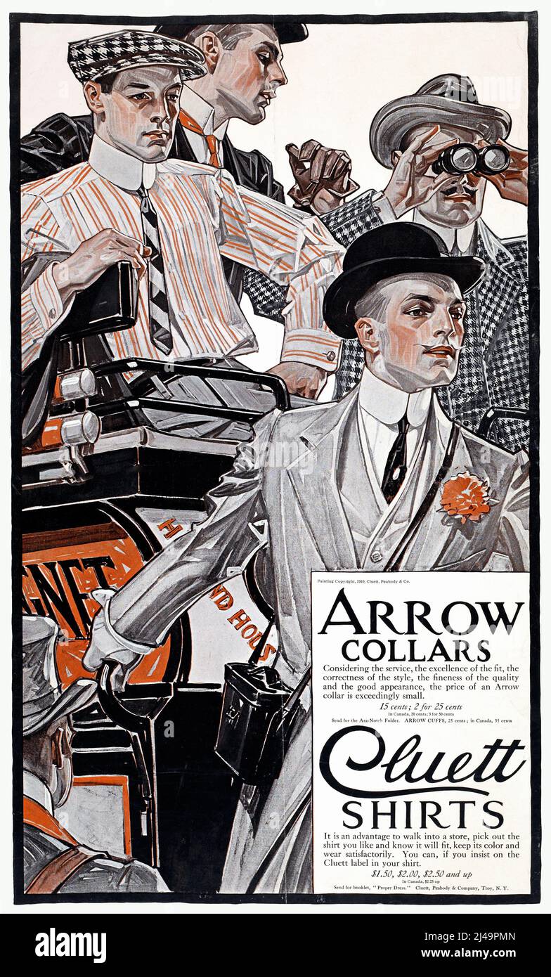 Collari freccia. Camicie Cluett (1910) Poster design by JC Leyendecker - 1910s pubblicità moda. Foto Stock