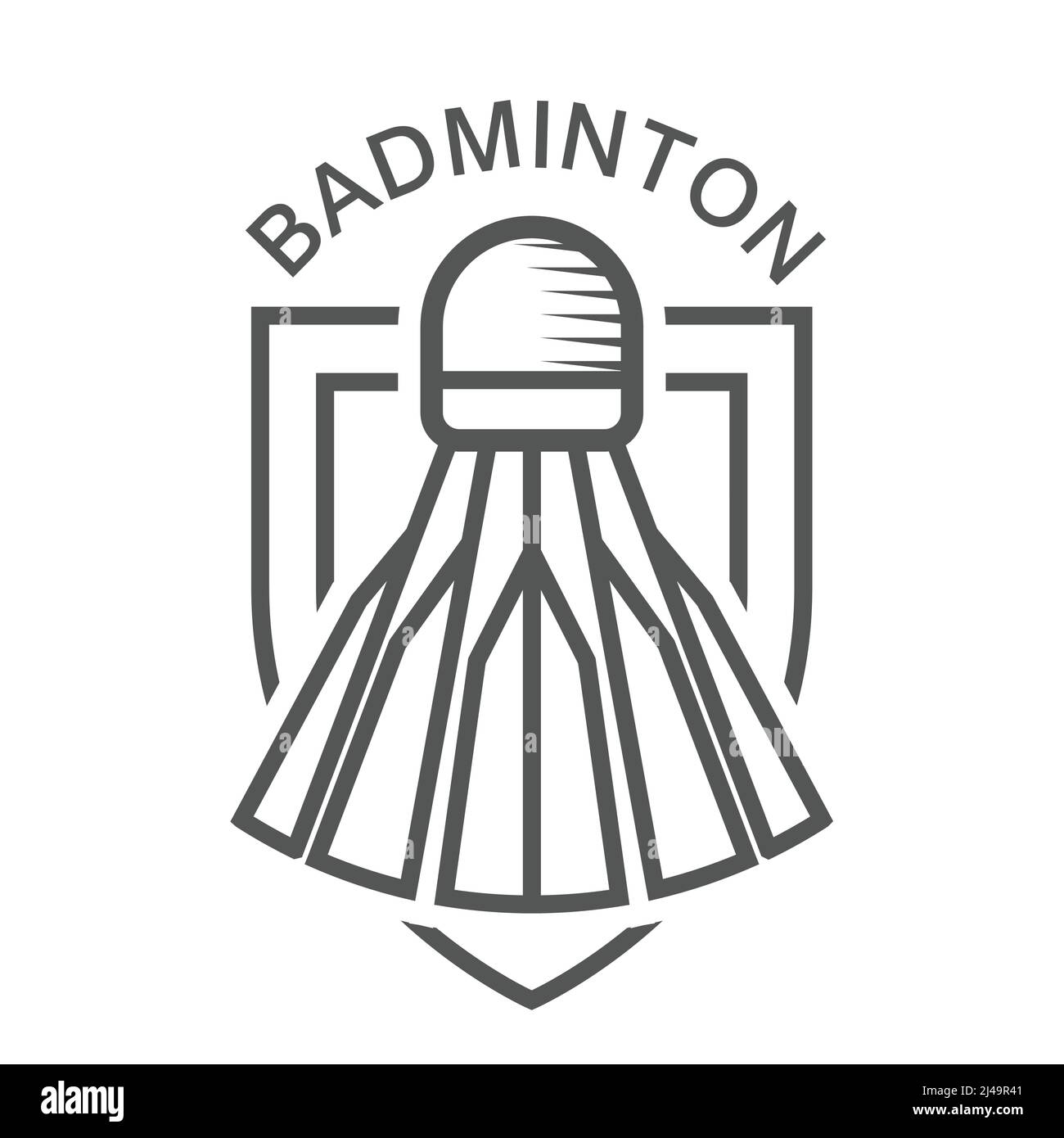 Badminton shuttleock sopra scudo, emblema di badminton stilizzato o blazon, vettore Illustrazione Vettoriale