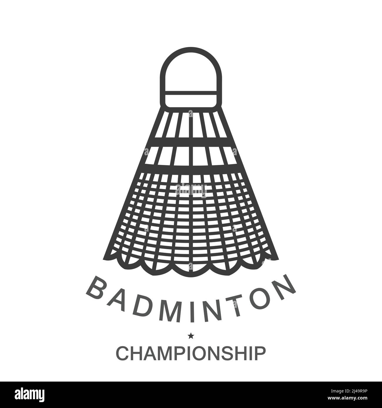 Emblema di badminton con shuttle in piuma, simbolo degli sport estivi, vettore Illustrazione Vettoriale