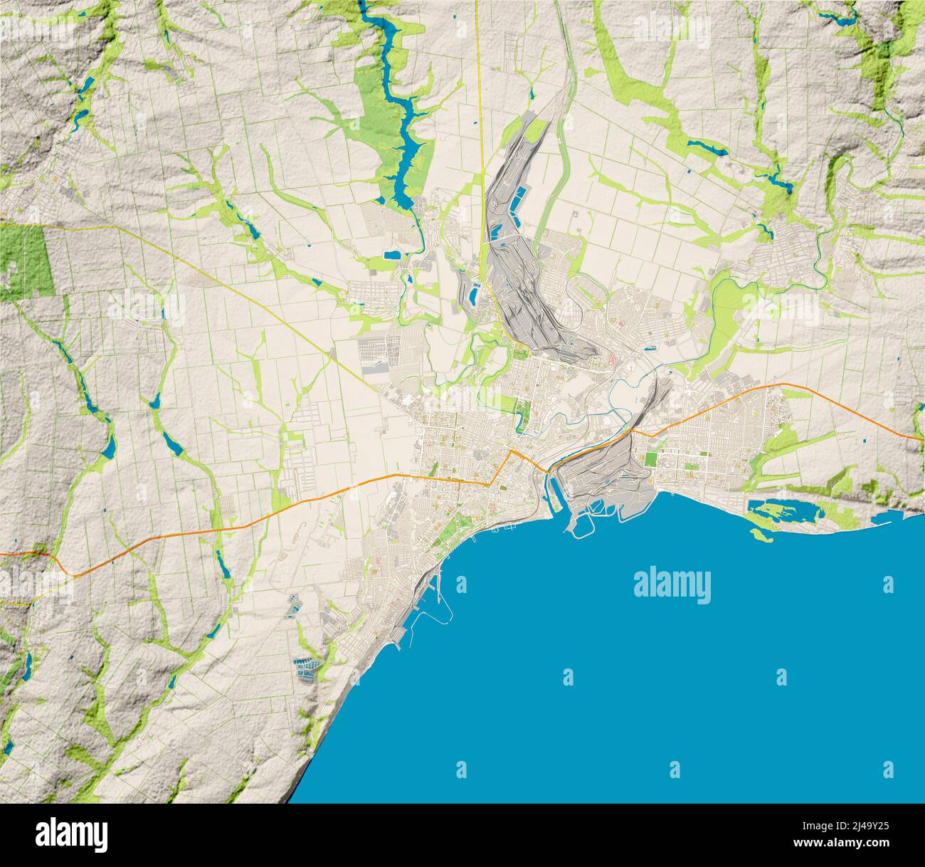 Mariupol mappa della città, strade, assedio russo della città. Mare di Azov. Mappa fisica e stradale. Ucraina, 3D rendering Foto Stock