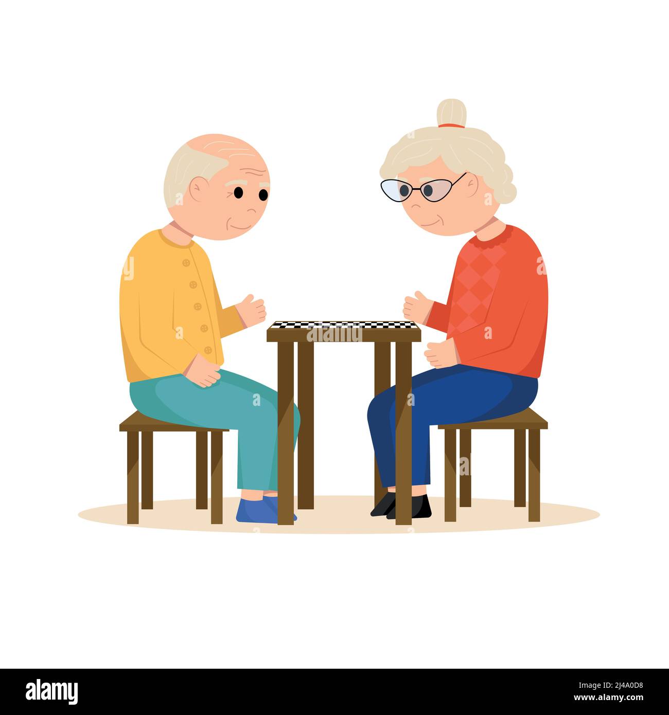 Nonni che giocano a dama. Persone anziane. Illustrazione vettoriale piatta Illustrazione Vettoriale