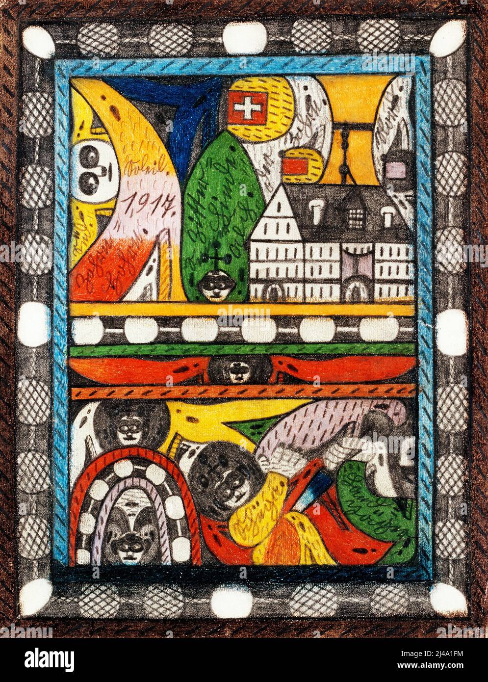 Artista svizzero Adolf Wölfli, pittura Art Brut - Der Zohrn, Schiiga und Land=Jäger (1917) Foto Stock