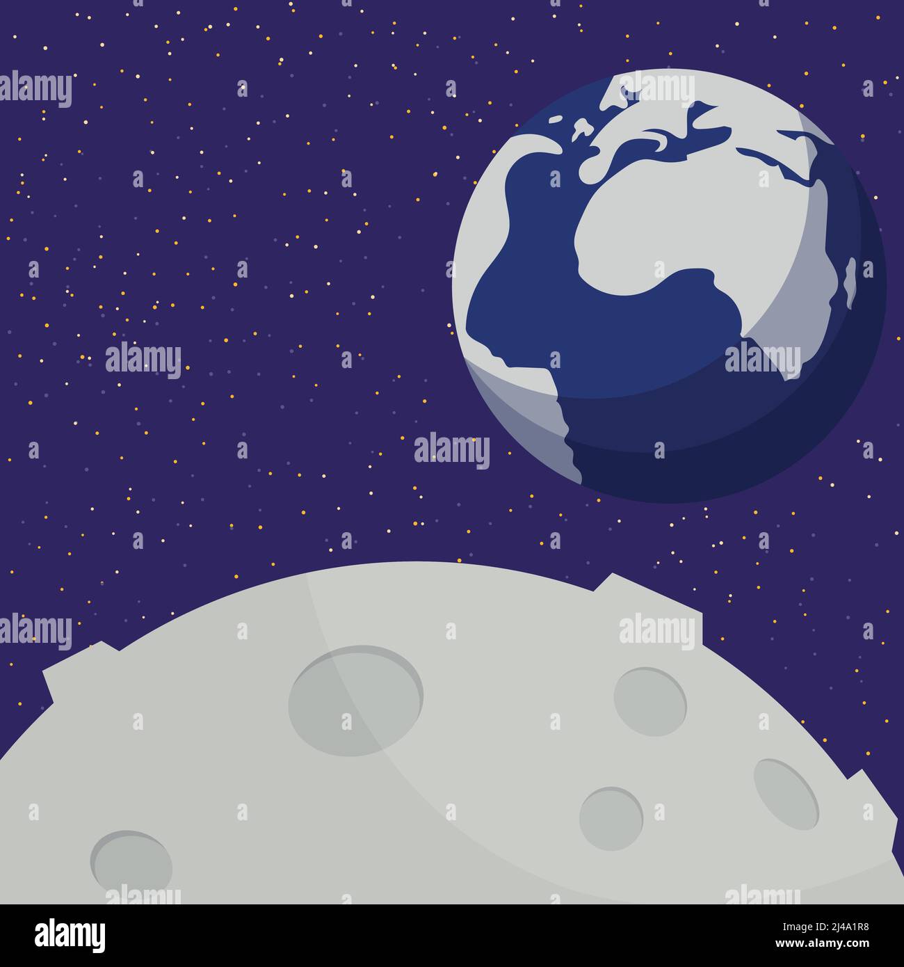 Luna e Terra. Sistema solare, spazio. Illustrazione vettoriale piatta Illustrazione Vettoriale