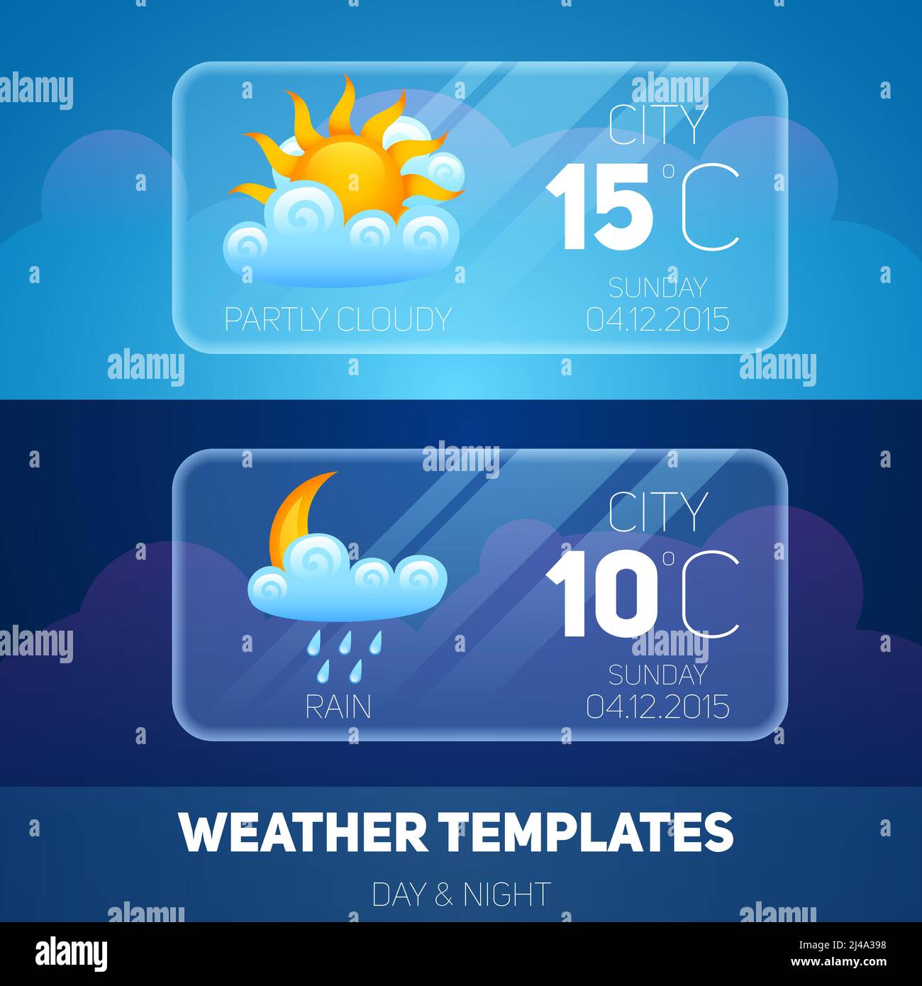 Previsioni meteo widget meteorologia e clima mobile software di layout applicazione illustrazione del modello vettoriale Illustrazione Vettoriale