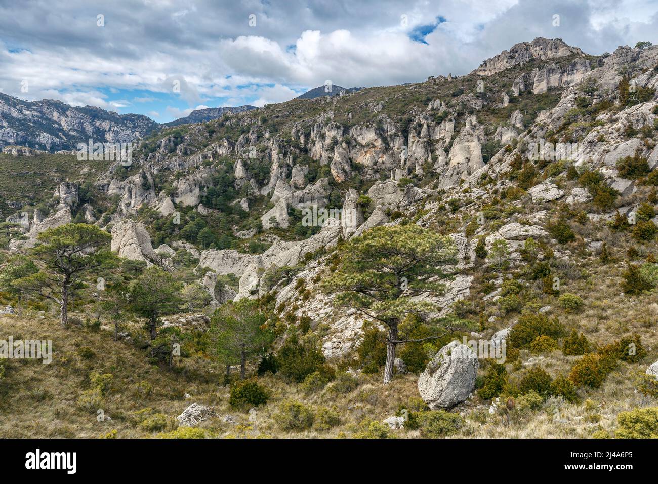 Formazioni calcaree al parco naturale di Els Ports, Spagna Foto Stock