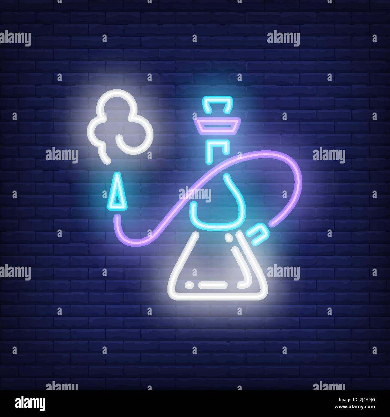 Hookah con icona in stile neon fumé. Vita notturna o fumatori. L'elemento luminoso del segno del neon può essere usato per la pubblicità del salotto, del randello e del caffè Illustrazione Vettoriale
