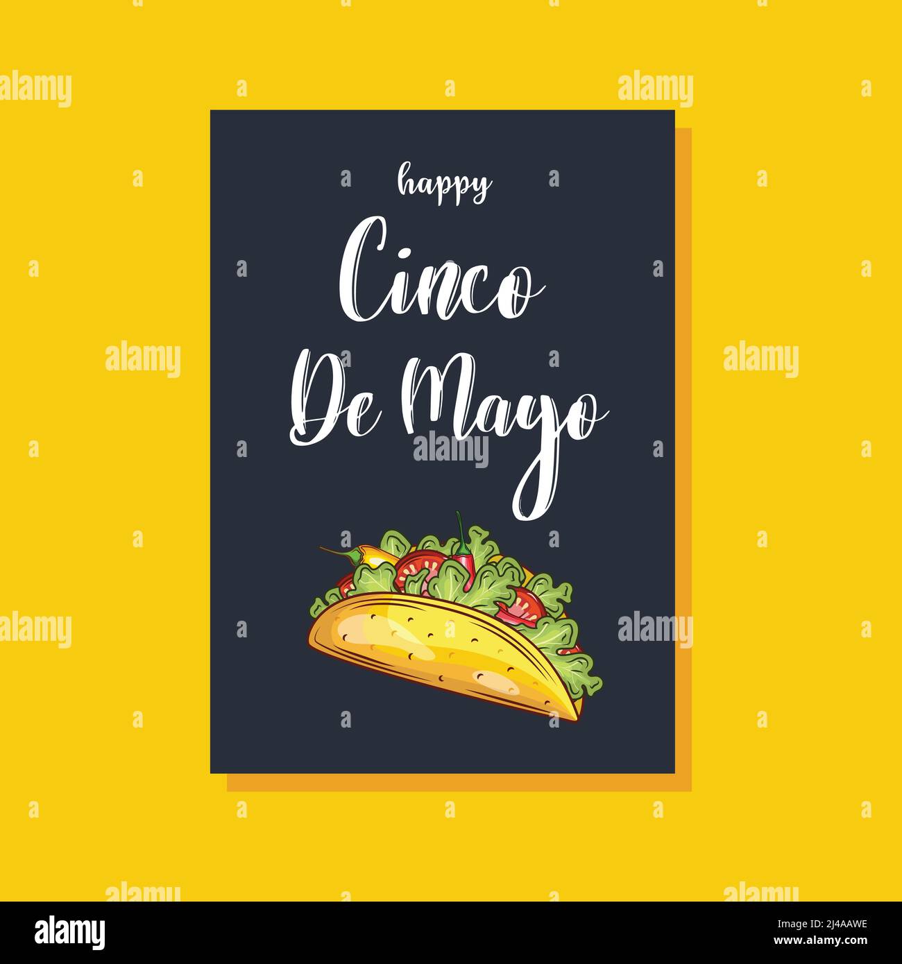 Cinco de mayo.May 5, festa federale in Messico. Poster con texture grunge e tacos. Stile cartoon. Banner vettoriale. Illustrazione Vettoriale
