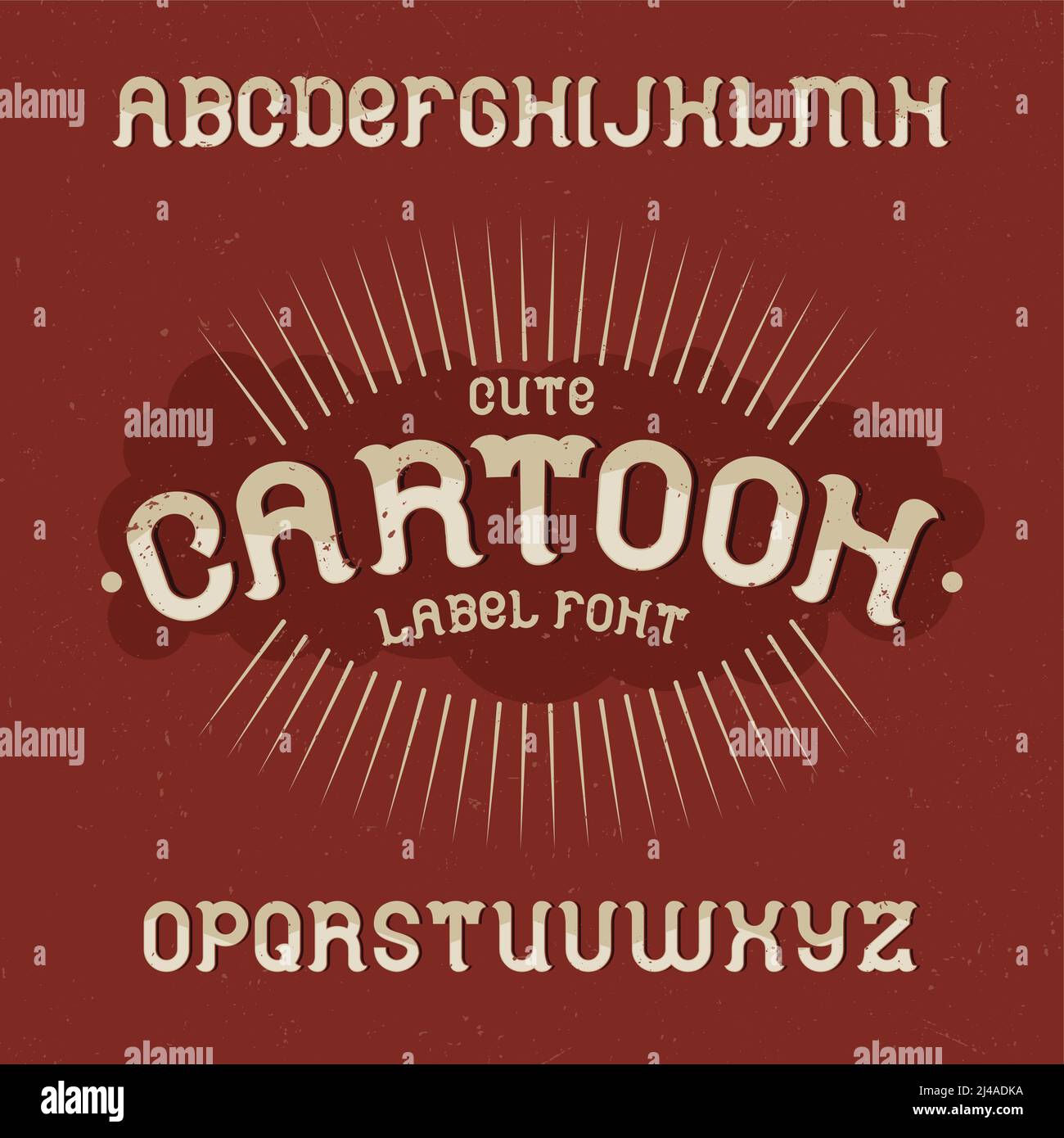 Carattere di etichetta vintage chiamato Cartoon. Buon carattere da utilizzare in qualsiasi etichetta o logo vintage. Illustrazione Vettoriale