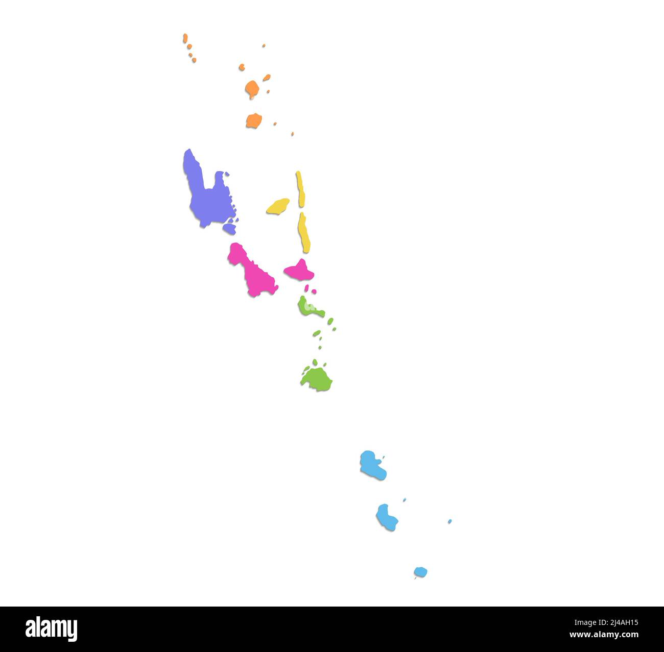 Mappa di Vanuatu, divisione amministrativa, regioni individuali separate, mappa dei colori isolata su sfondo bianco, vuota Foto Stock