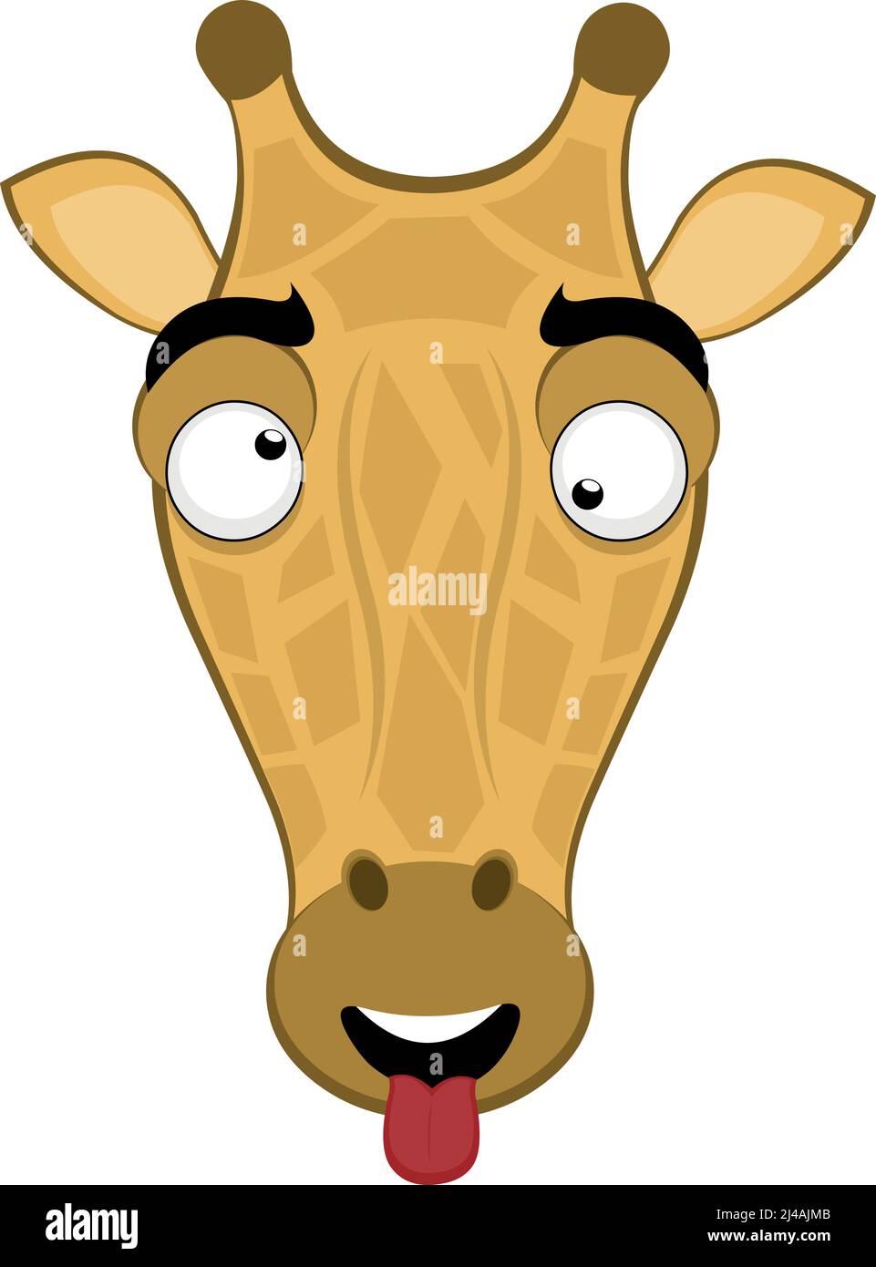 Illustrazione vettoriale del volto di una giraffa di cartoni animati con un'espressione divertente e folle Illustrazione Vettoriale