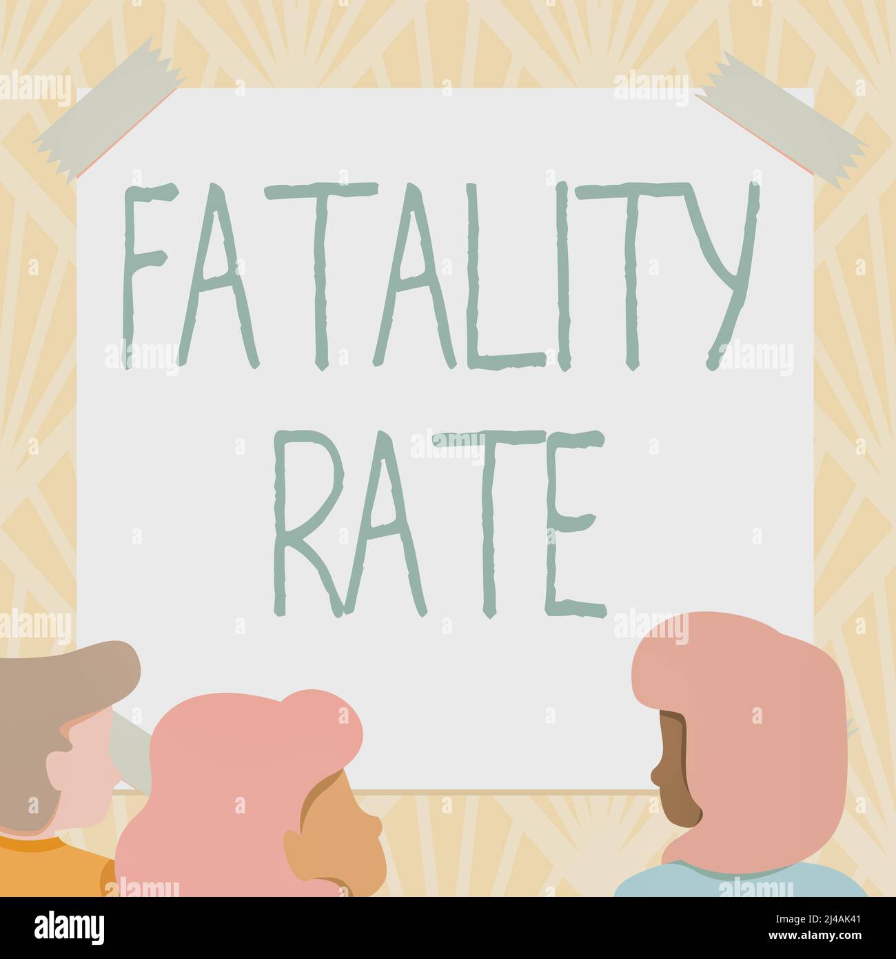 Cartello con la scritta Fatality Rate (tasso di mortalità). Internet Concept ha calcolato il numero di morti in un intervallo specifico di tempo membri del team che guardano a Whiteboard Foto Stock