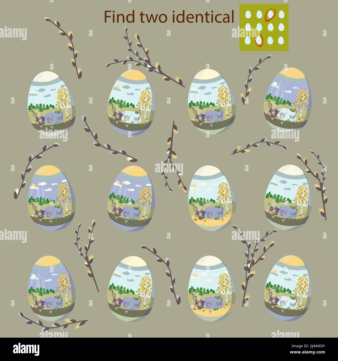 trova due identiche uova di pasqua rebus per i bambini sotto i 10 anni Illustrazione Vettoriale