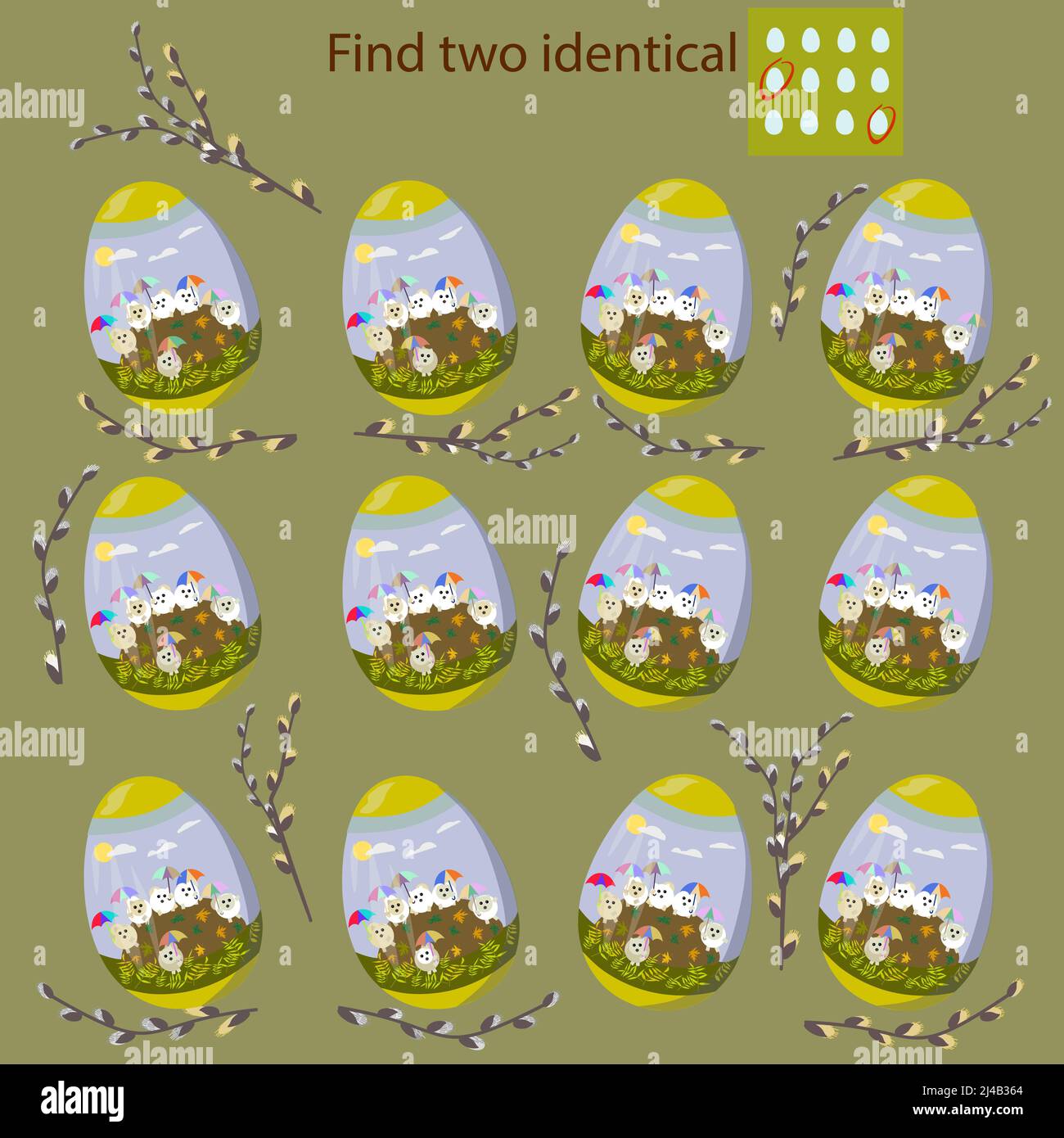 trova due identiche uova di pasqua rebus per i bambini sotto i 10 anni Illustrazione Vettoriale
