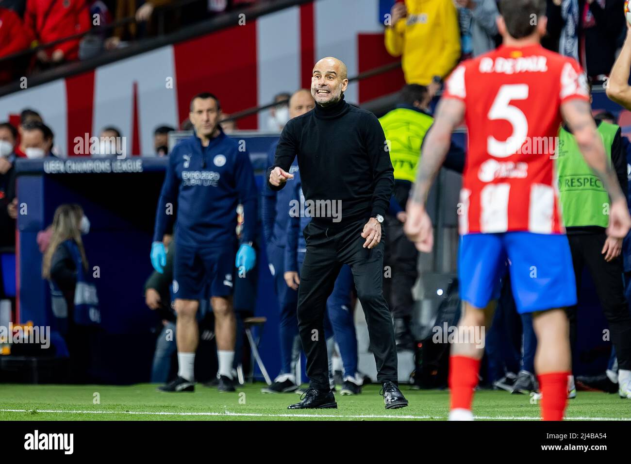 Madrid, Spagna. 13th Apr 2022. Guardiola in azione durante la partita della UEFA Champions League tra Atletico de Madrid e Manchester City allo Stadio Metropolitano di Madrid, Spagna. Credit: Christian Bertrand/Alamy Live News Foto Stock
