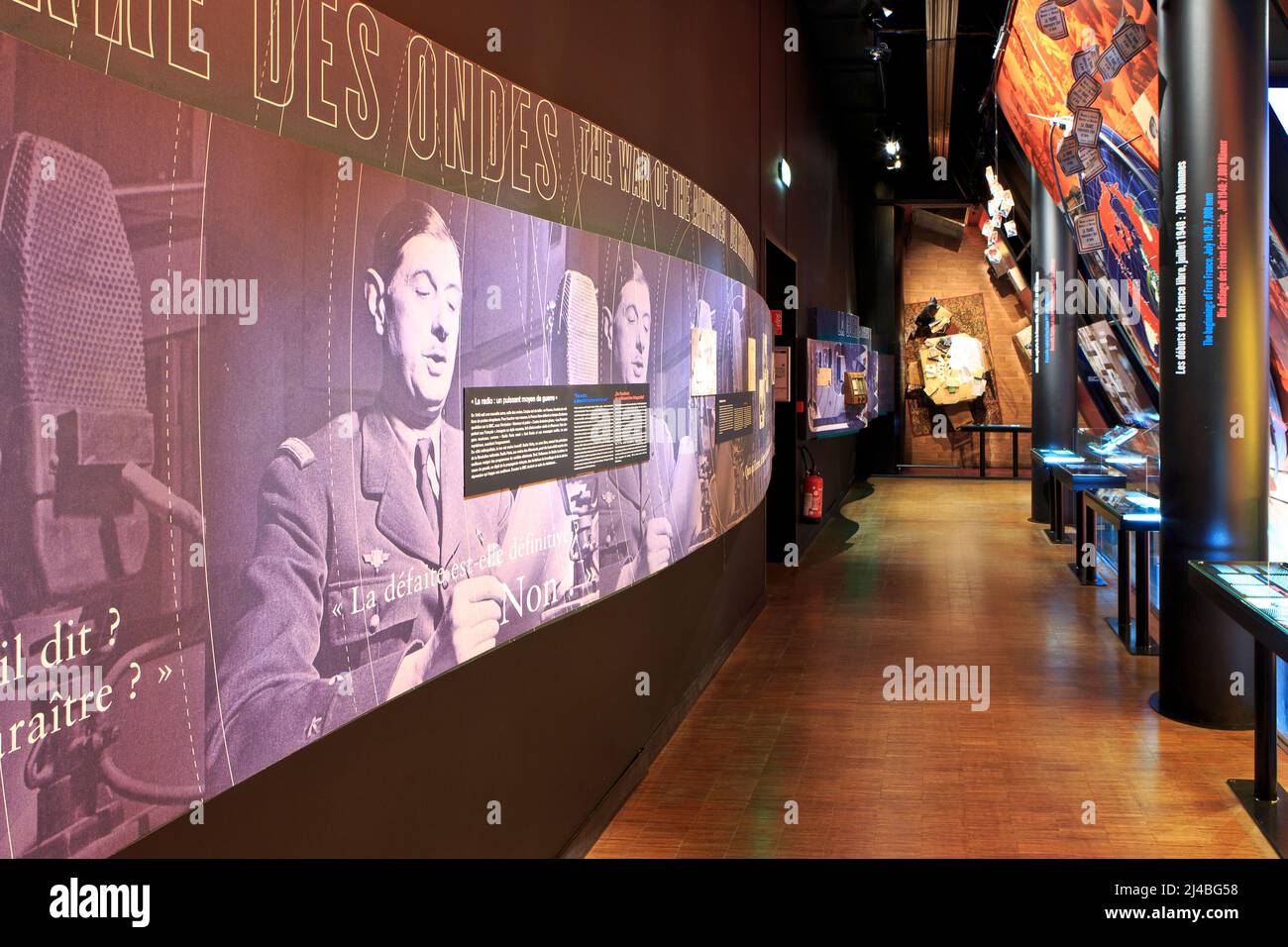 Mostra sull'ex presidente francese Charles de Gaulle (1890-1970) al Charles de Gaulle Memorial a Colombey-les-Deux-Eglises, Francia Foto Stock