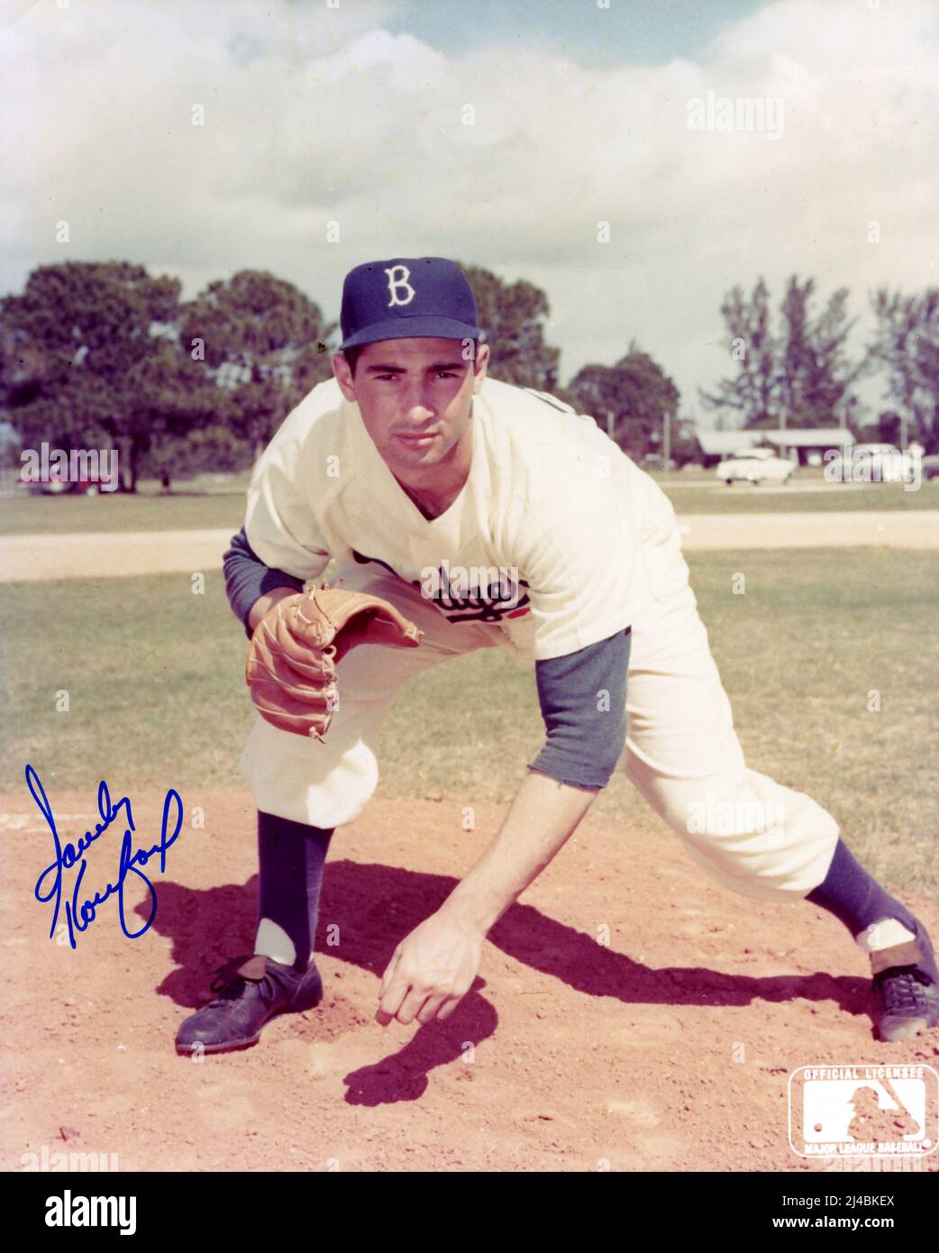 Foto autografata di Sandy Koufax con i Brooklyn Dodgers Foto Stock