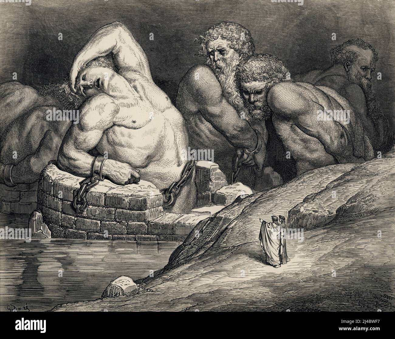 Titani e Giganti, tra cui Efialtes a sinistra, illustrazione di Gustave Doré Foto Stock
