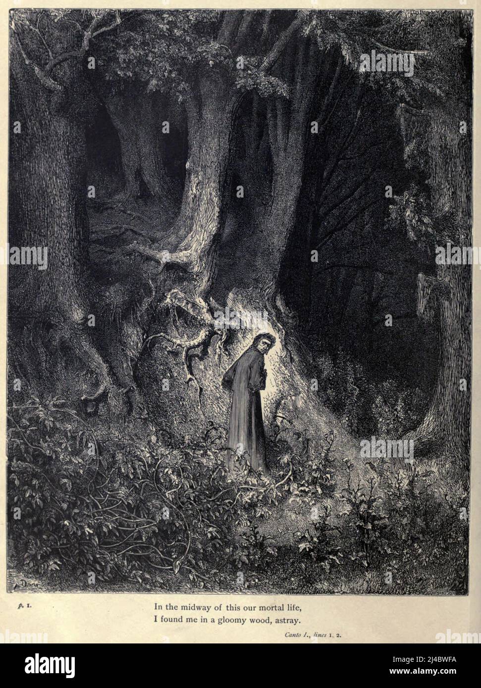 Dante si perde all'inizio di canto i dell'Inferno, illustrazione di Gustave Doré Foto Stock