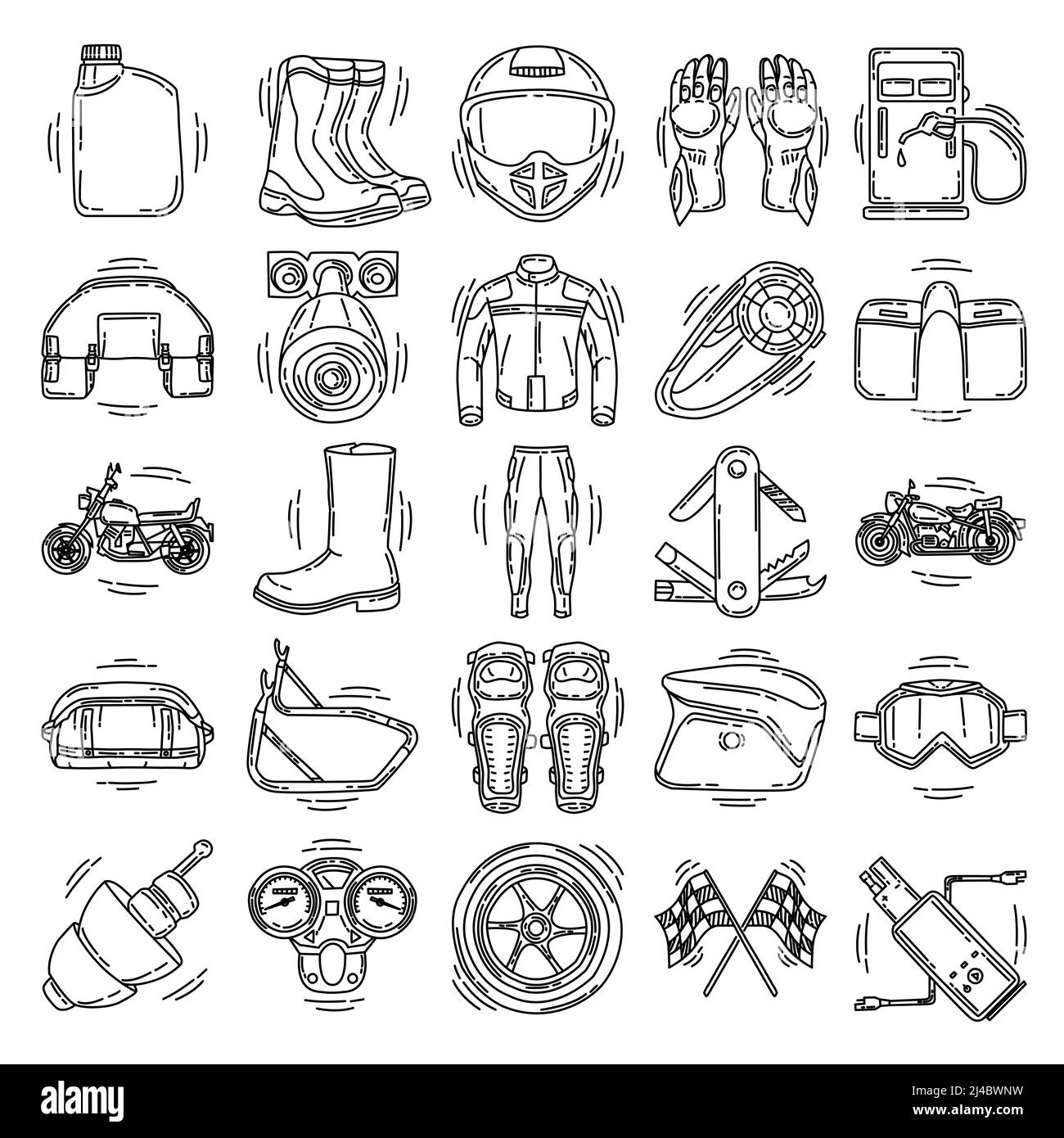 Biker e accessori Set disegnato a mano icona vettore. Illustrazione Vettoriale Biker e accessori Set disegnato a mano icona vettore. Illustrazione Vettoriale